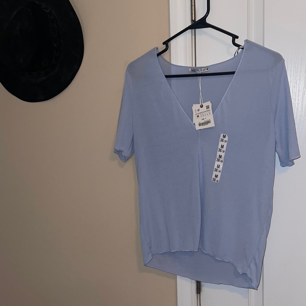 NWT Zara Light Blue V-neck Top 💙